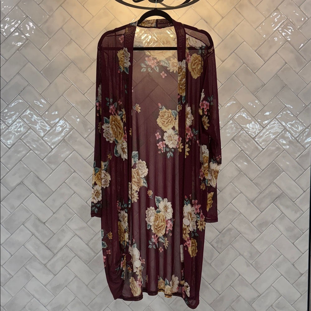 Blush Burgundy Floral Sheer Robe